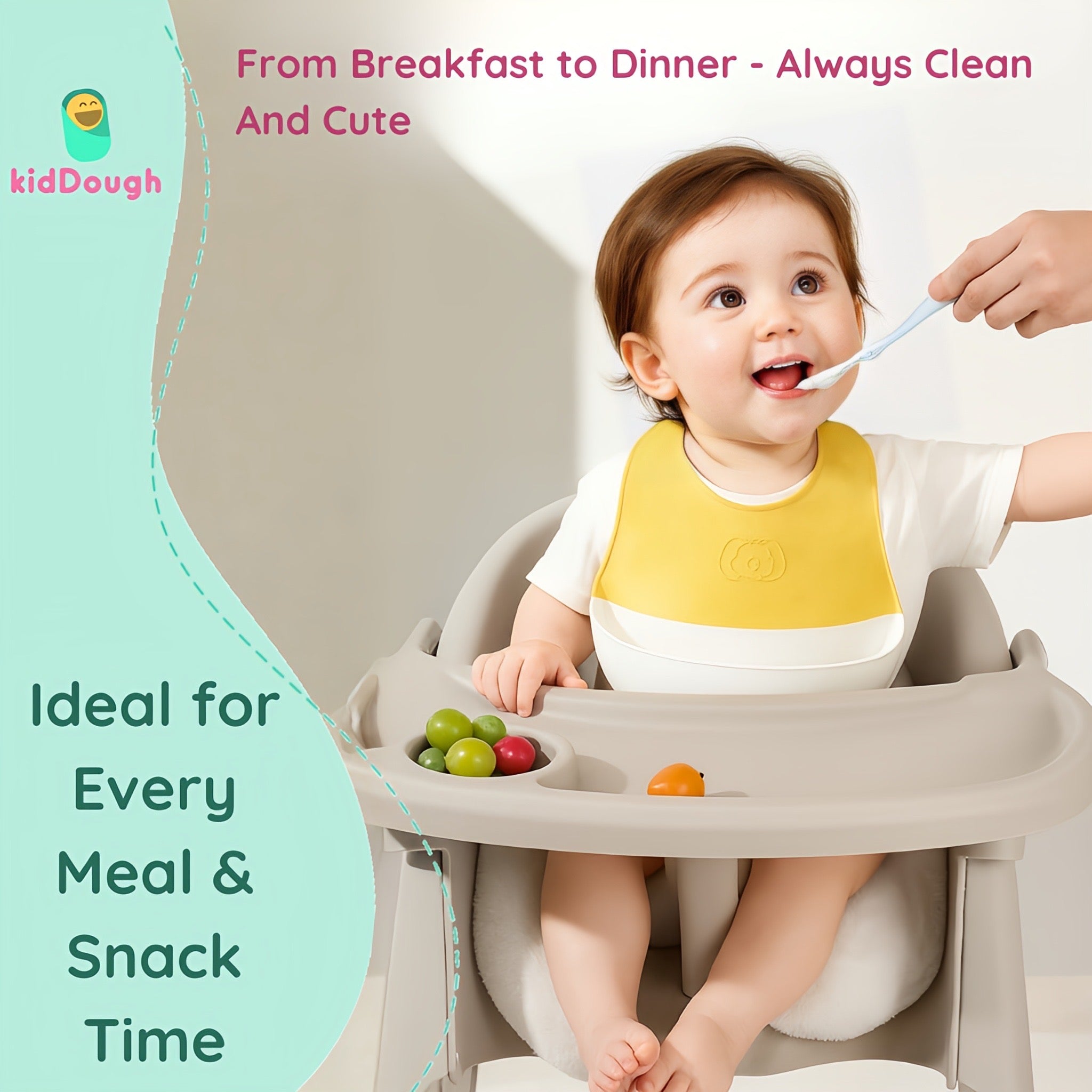 KidDough Silicone Baby Bib for Feeding & Weaning Babies & Toddlers | Waterproof, Washable & Reusable - Feeding Bibs