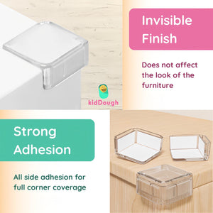 KidDough Transparent, Corner Protector for Furniture, 10 pcs/Pack - Transparent Square Shape Corner Guards