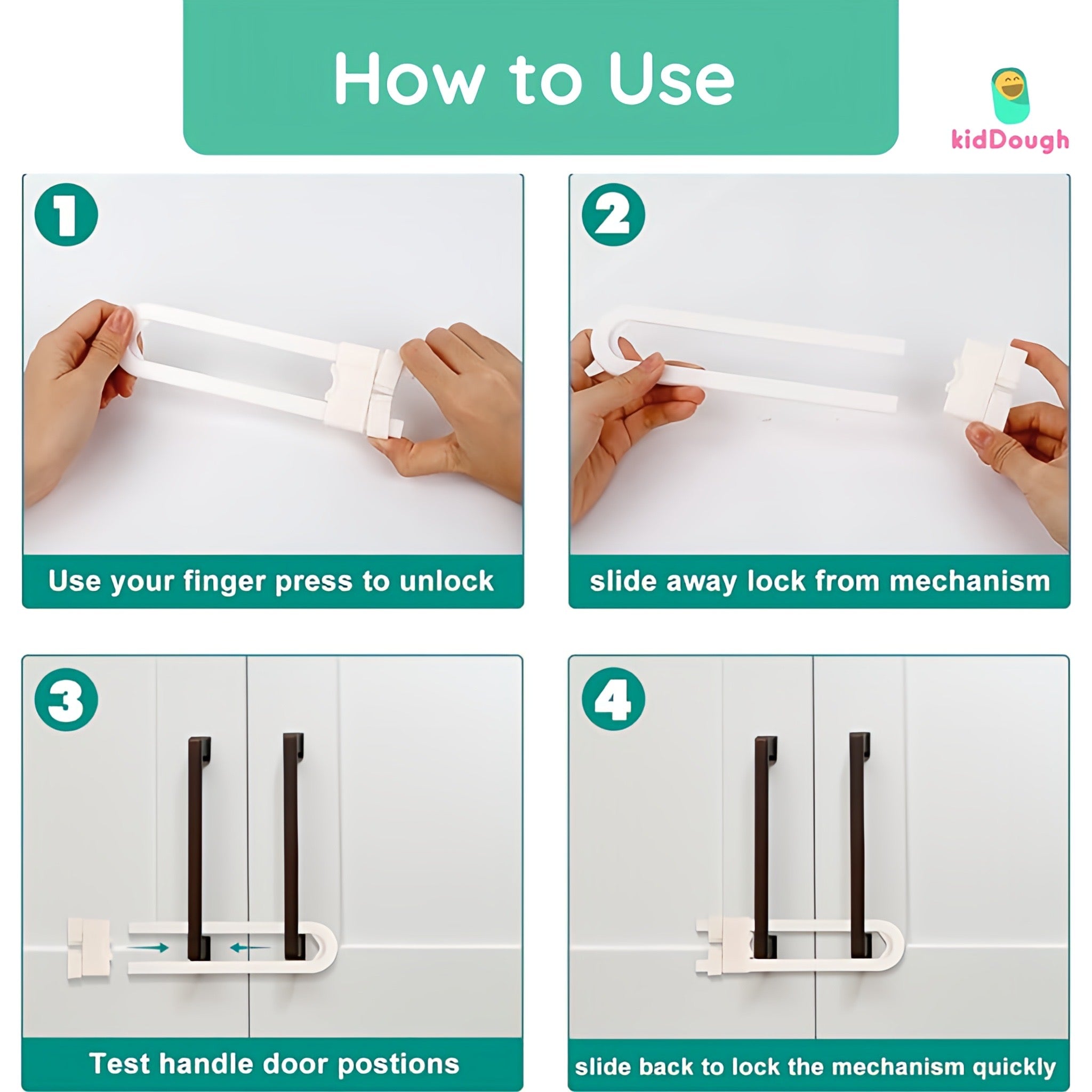 Kiddough U Shape Baby Safety Security Cupboard, Drawer, Cabinet Lock for Child, Infant & Kids - Baby Safety