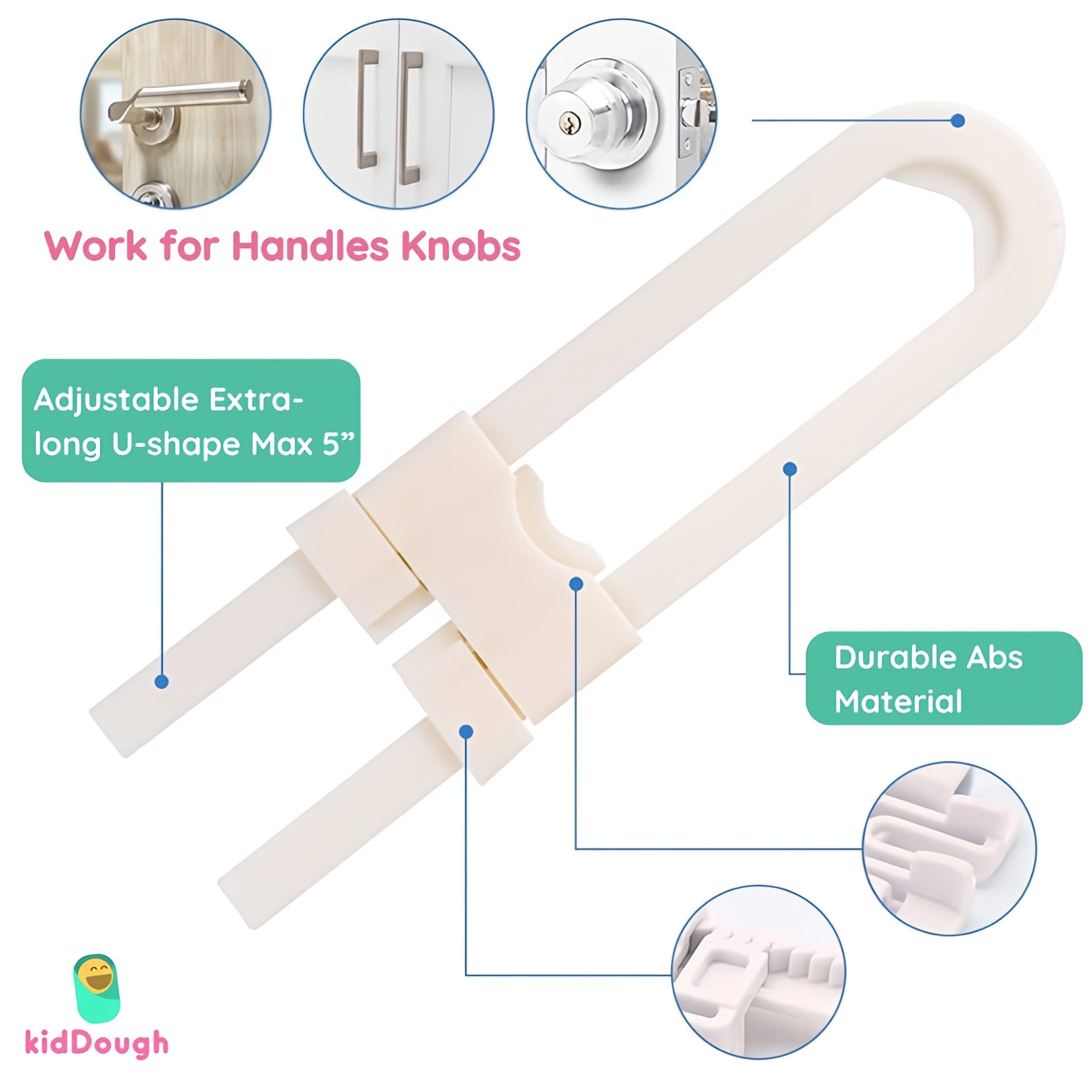 Kiddough U Shape Baby Safety Security Cupboard, Drawer, Cabinet Lock for Child, Infant & Kids - Baby Safety