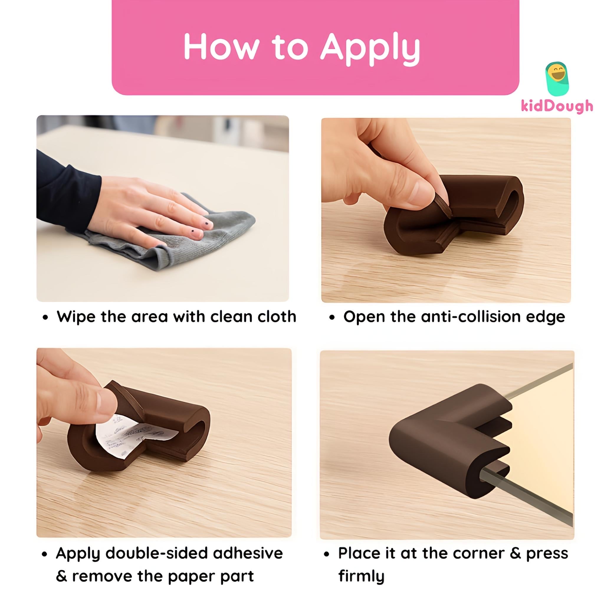 KidDough U - Shape Corner Guards for Kids Safety, Table Corners Edge Protector, Baby Proofing Edge & Corner Guards, for Thin Table Tops, Brown (8pcs/Pack) - U - Shape Corner Guard (Brown)