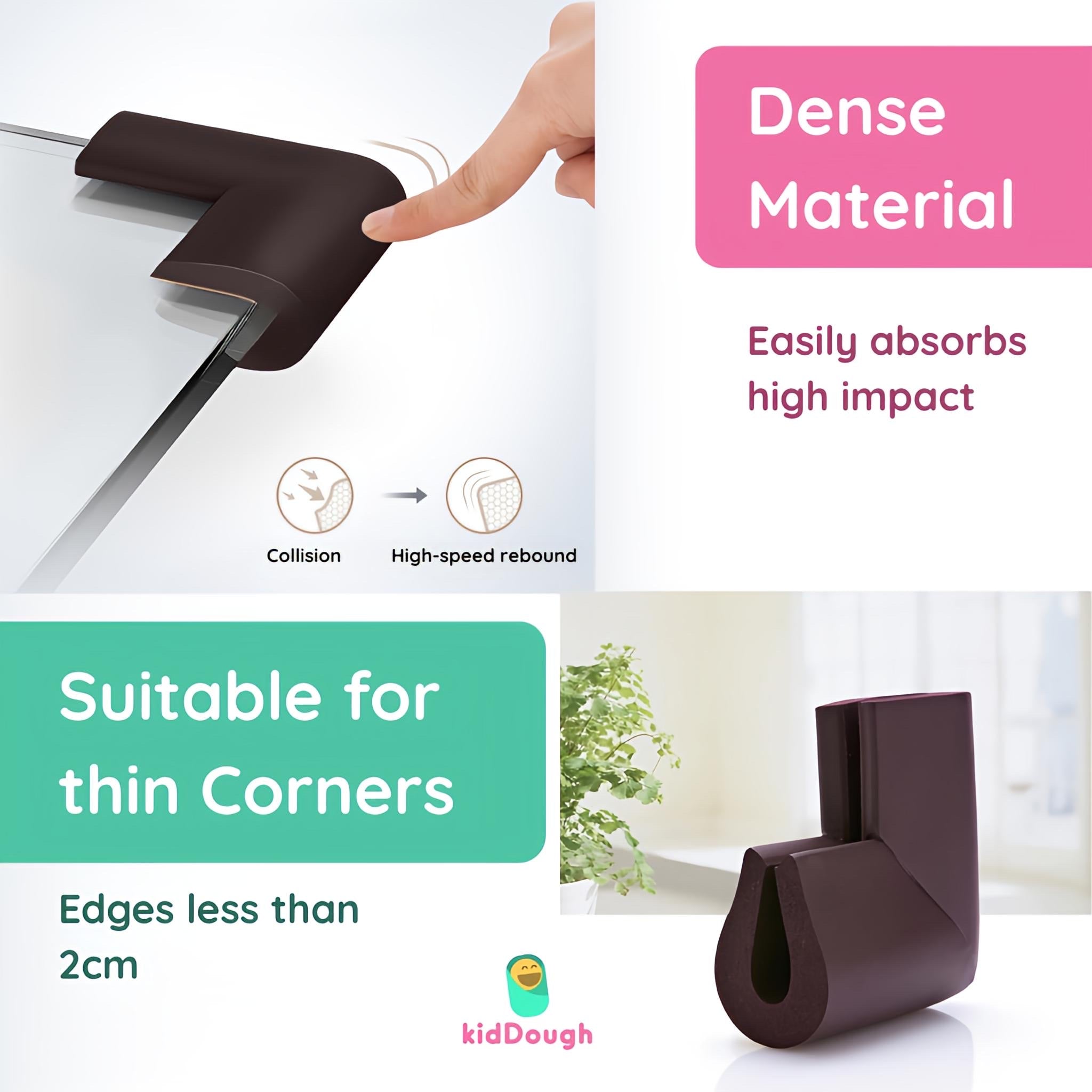 KidDough U - Shape Corner Guards for Kids Safety, Table Corners Edge Protector, Baby Proofing Edge & Corner Guards, for Thin Table Tops, Brown (8pcs/Pack) - U - Shape Corner Guard (Brown)