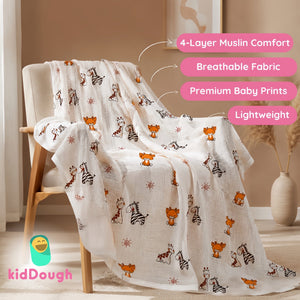 KidDough Ultra-Soft Muslin Baby Blanket for All-Seasons | Soft, Breathable, Lightweight Baby Quilt, Receiving Blanket, Bath Towel, Stroller Cover | 105x105cm for 0-2 Years (Giraffe) - Baby Blankets & Quilts
