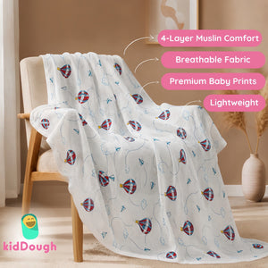 KidDough Ultra-Soft Muslin Baby Blanket for All-Seasons | Soft, Breathable, Lightweight Baby Quilt, Receiving Blanket, Bath Towel, Stroller Cover | 105x105cm for 0-2 Years (Parachutes) - Baby Blankets & Quilts