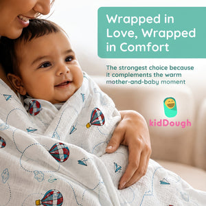 KidDough Ultra-Soft Muslin Baby Blanket for All-Seasons | Soft, Breathable, Lightweight Baby Quilt, Receiving Blanket, Bath Towel, Stroller Cover | 105x105cm for 0-2 Years (Parachutes) - Baby Blankets & Quilts
