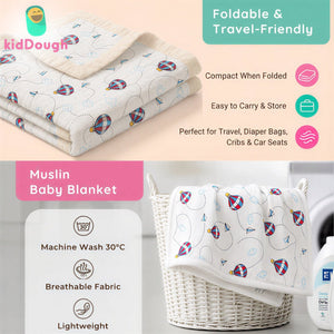 KidDough Ultra-Soft Muslin Baby Blanket for All-Seasons | Soft, Breathable, Lightweight Baby Quilt, Receiving Blanket, Bath Towel, Stroller Cover | 105x105cm for 0-2 Years (Parachutes) - Baby Blankets & Quilts