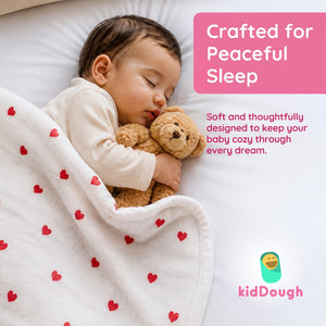 KidDough Ultra-Soft Muslin Baby Blanket for All-Seasons | Soft, Breathable, Lightweight Baby Quilt, Receiving Blanket, Bath Towel, Stroller Cover | 105x105cm for 0-2 Years (Hearts) - Baby Blankets & Quilts