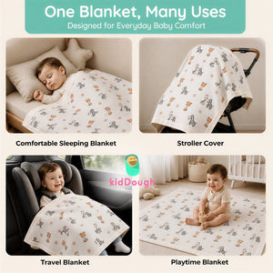 KidDough Ultra-Soft Muslin Baby Blanket for All-Seasons | Soft, Breathable, Lightweight Baby Quilt, Receiving Blanket, Bath Towel, Stroller Cover | 105x105cm for 0-2 Years (Giraffe) - Baby Blankets & Quilts