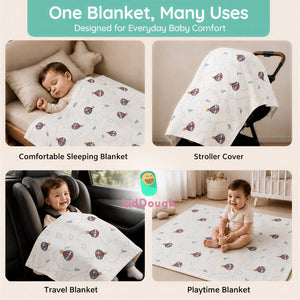 KidDough Ultra-Soft Muslin Baby Blanket for All-Seasons | Soft, Breathable, Lightweight Baby Quilt, Receiving Blanket, Bath Towel, Stroller Cover | 105x105cm for 0-2 Years (Parachutes) - Baby Blankets & Quilts