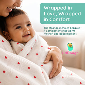 KidDough Ultra-Soft Muslin Baby Blanket for All-Seasons | Soft, Breathable, Lightweight Baby Quilt, Receiving Blanket, Bath Towel, Stroller Cover | 105x105cm for 0-2 Years (Hearts) - Baby Blankets & Quilts