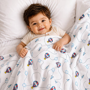 KidDough Ultra-Soft Muslin Baby Blanket for All-Seasons | Soft, Breathable, Lightweight Baby Quilt, Receiving Blanket, Bath Towel, Stroller Cover | 105x105cm for 0-2 Years (Parachutes) - Baby Blankets & Quilts