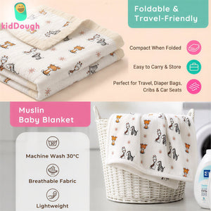 KidDough Ultra-Soft Muslin Baby Blanket for All-Seasons | Soft, Breathable, Lightweight Baby Quilt, Receiving Blanket, Bath Towel, Stroller Cover | 105x105cm for 0-2 Years (Giraffe) - Baby Blankets & Quilts