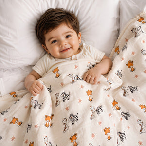 KidDough Ultra-Soft Muslin Baby Blanket for All-Seasons | Soft, Breathable, Lightweight Baby Quilt, Receiving Blanket, Bath Towel, Stroller Cover | 105x105cm for 0-2 Years (Giraffe) - Baby Blankets & Quilts