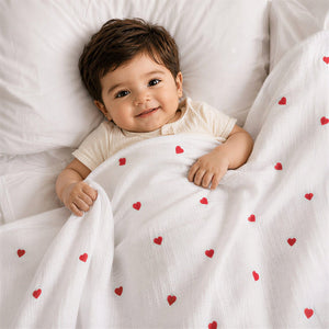 KidDough Ultra-Soft Muslin Baby Blanket for All-Seasons | Soft, Breathable, Lightweight Baby Quilt, Receiving Blanket, Bath Towel, Stroller Cover | 105x105cm for 0-2 Years (Hearts) - Baby Blankets & Quilts