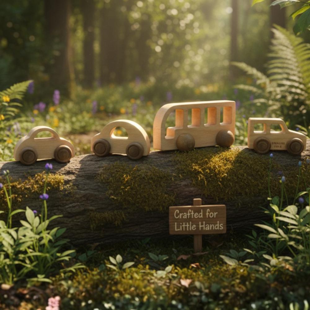 Kidocoo Wooden Bus & Car Set - Wooden Vehicles