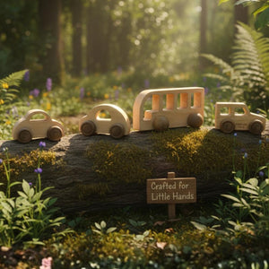 Kidocoo Wooden Bus & Car Set - Wooden Vehicles