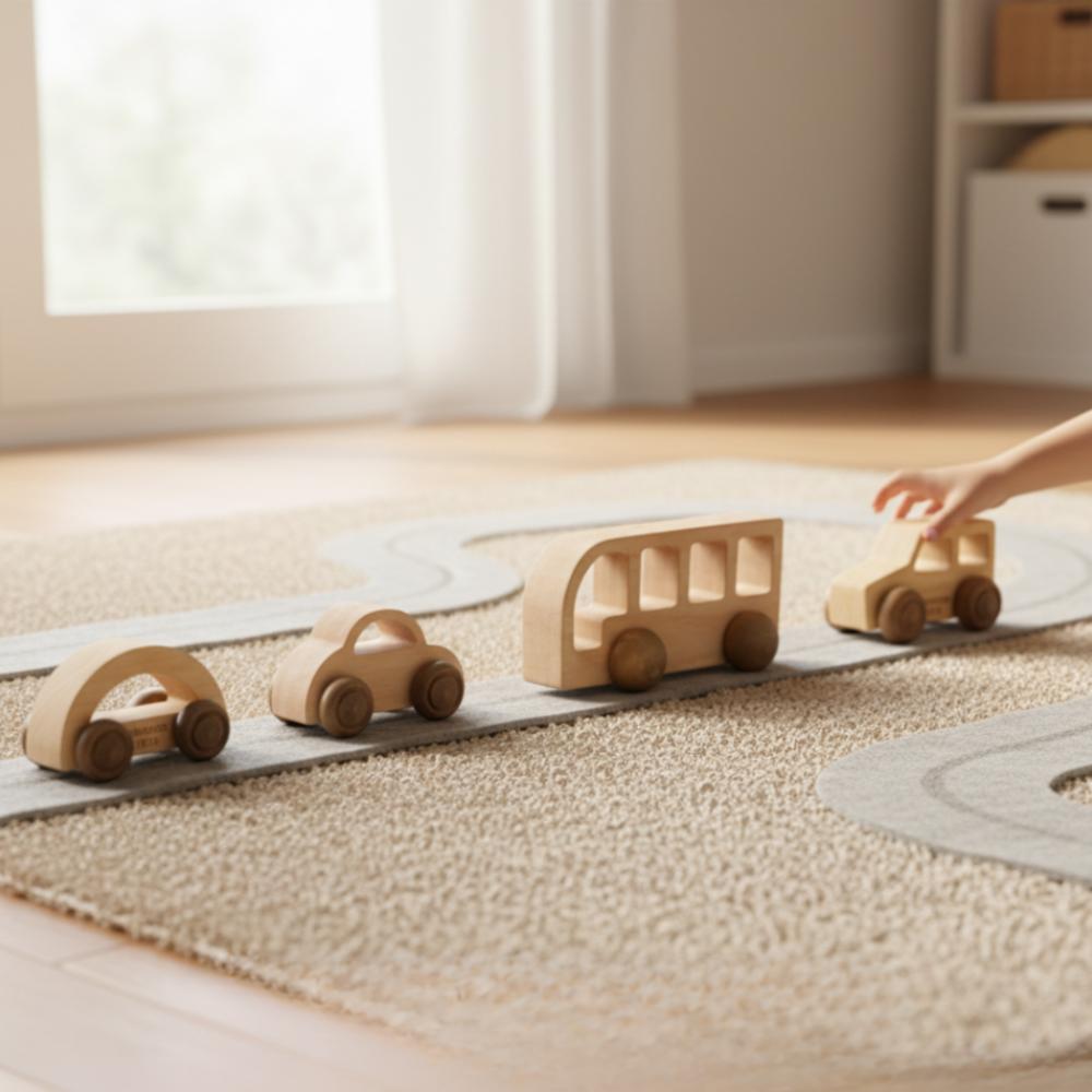 Kidocoo Wooden Bus & Car Set - Wooden Vehicles