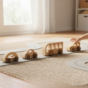 Kidocoo Wooden Bus & Car Set - Wooden Vehicles