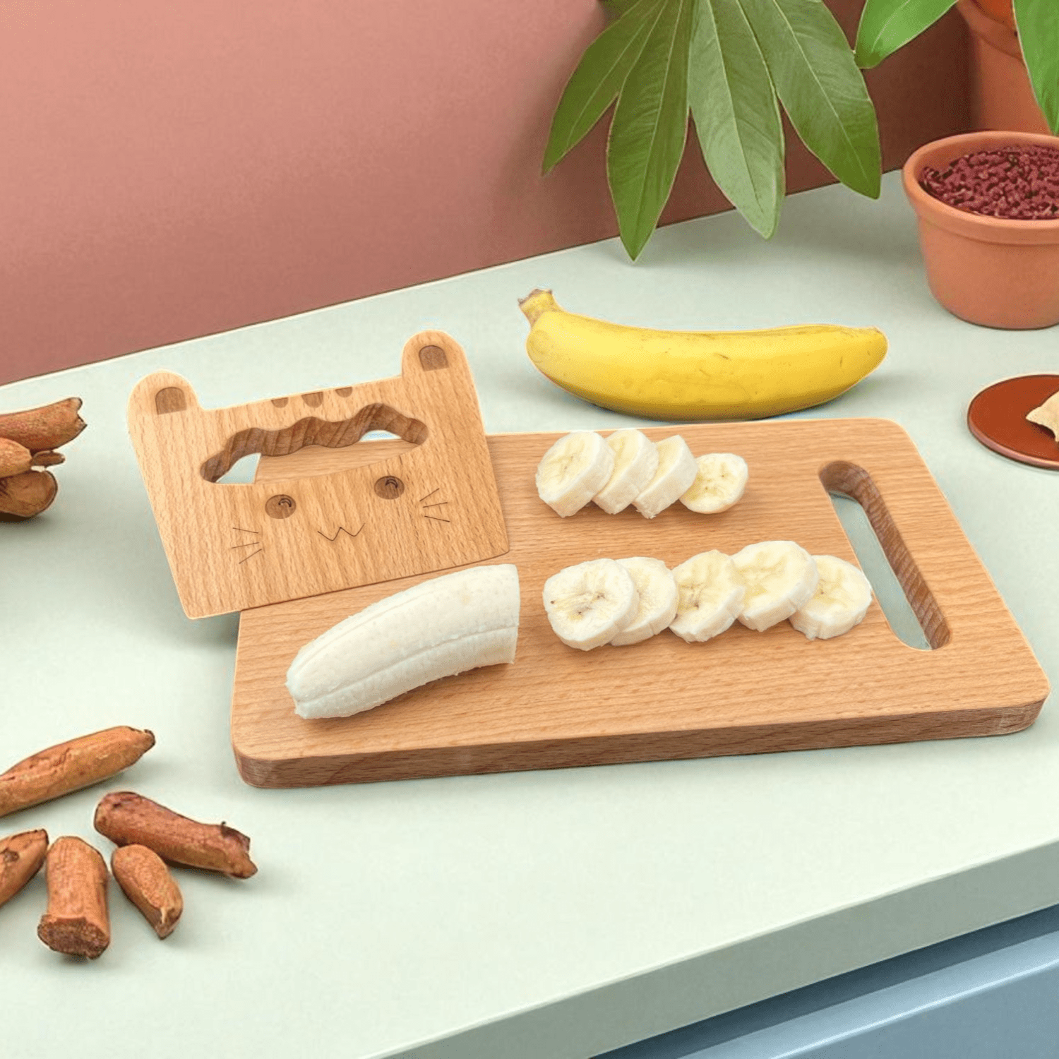 Kidocoo Wooden Chopping Board with Wooden Knife - CB - 02
