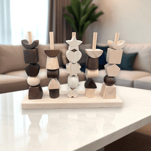 Kidocoo Wooden Stacking & Thread Toy With Different Shapes - Stacker