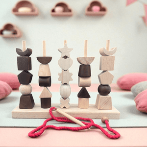 Kidocoo Wooden Stacking & Thread Toy With Different Shapes - Stacker