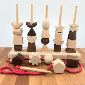 Kidocoo Wooden Stacking & Thread Toy With Different Shapes - Stacker