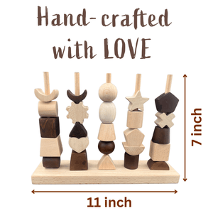Kidocoo Wooden Stacking & Thread Toy With Different Shapes - Wooden Stacker