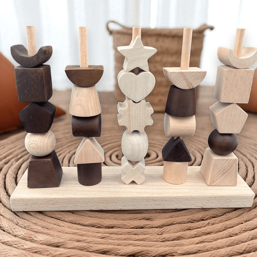 Thread Toy Machine Kidocoo Wooden Stacking & Thread Toy With Different Shapes - Stacker