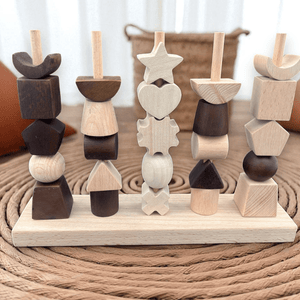Kidocoo Wooden Stacking & Thread Toy With Different Shapes - Stacker