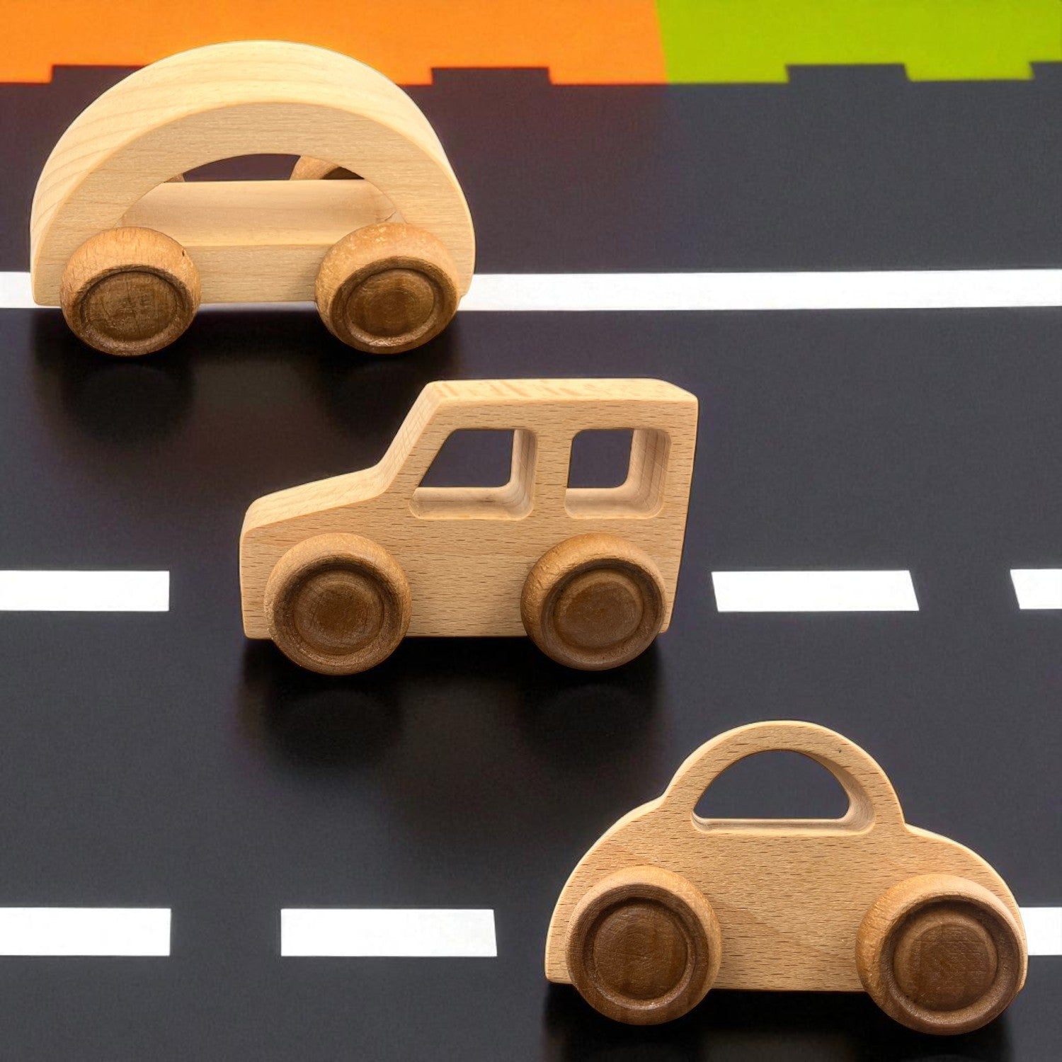 Kidocoo Wooden Toy Car Set - Wooden Vehicles