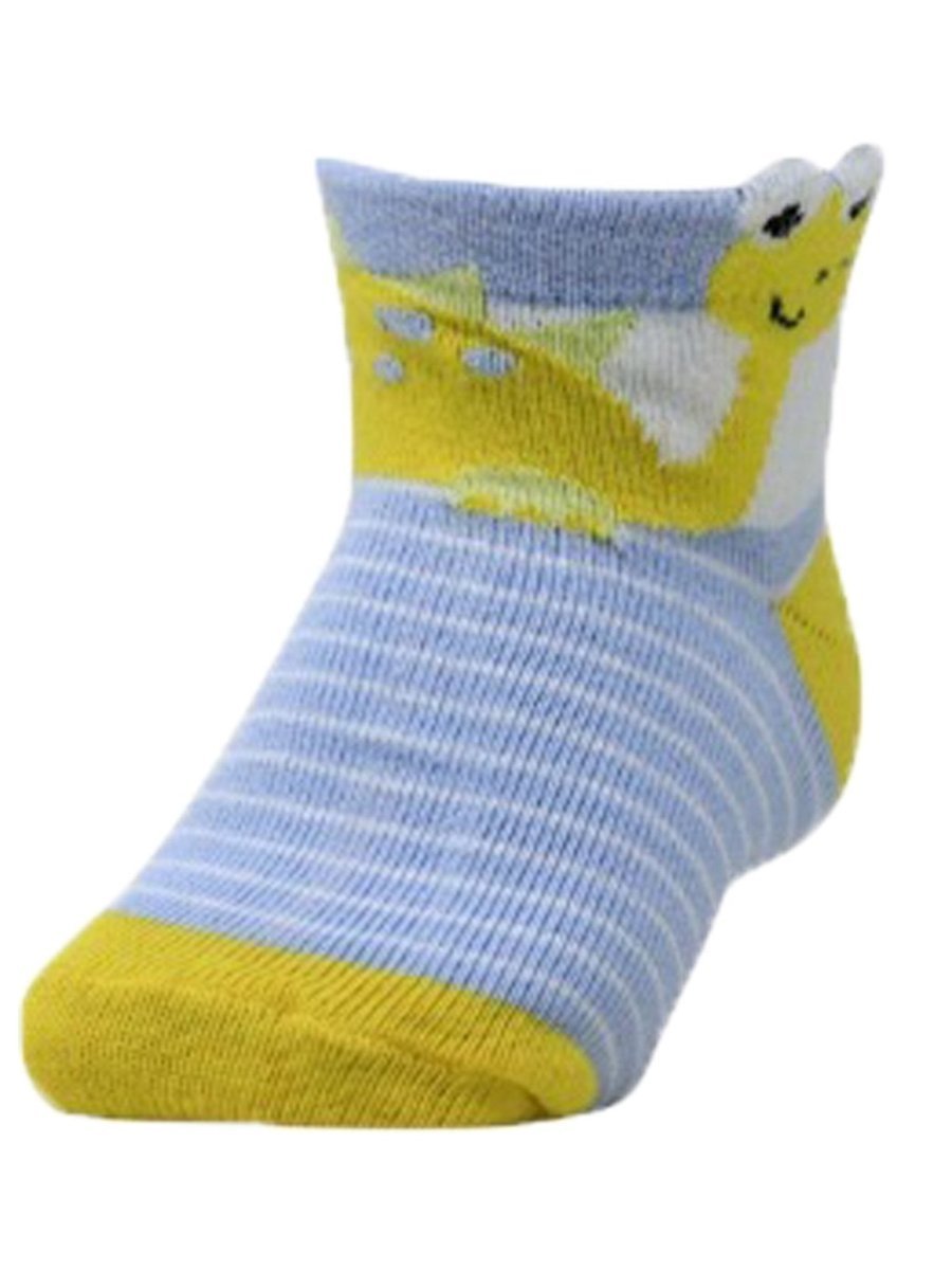 Kids Ankle Length Socks: Cutie Saurus- Blue Stripes - SOC-CSBST-6-12