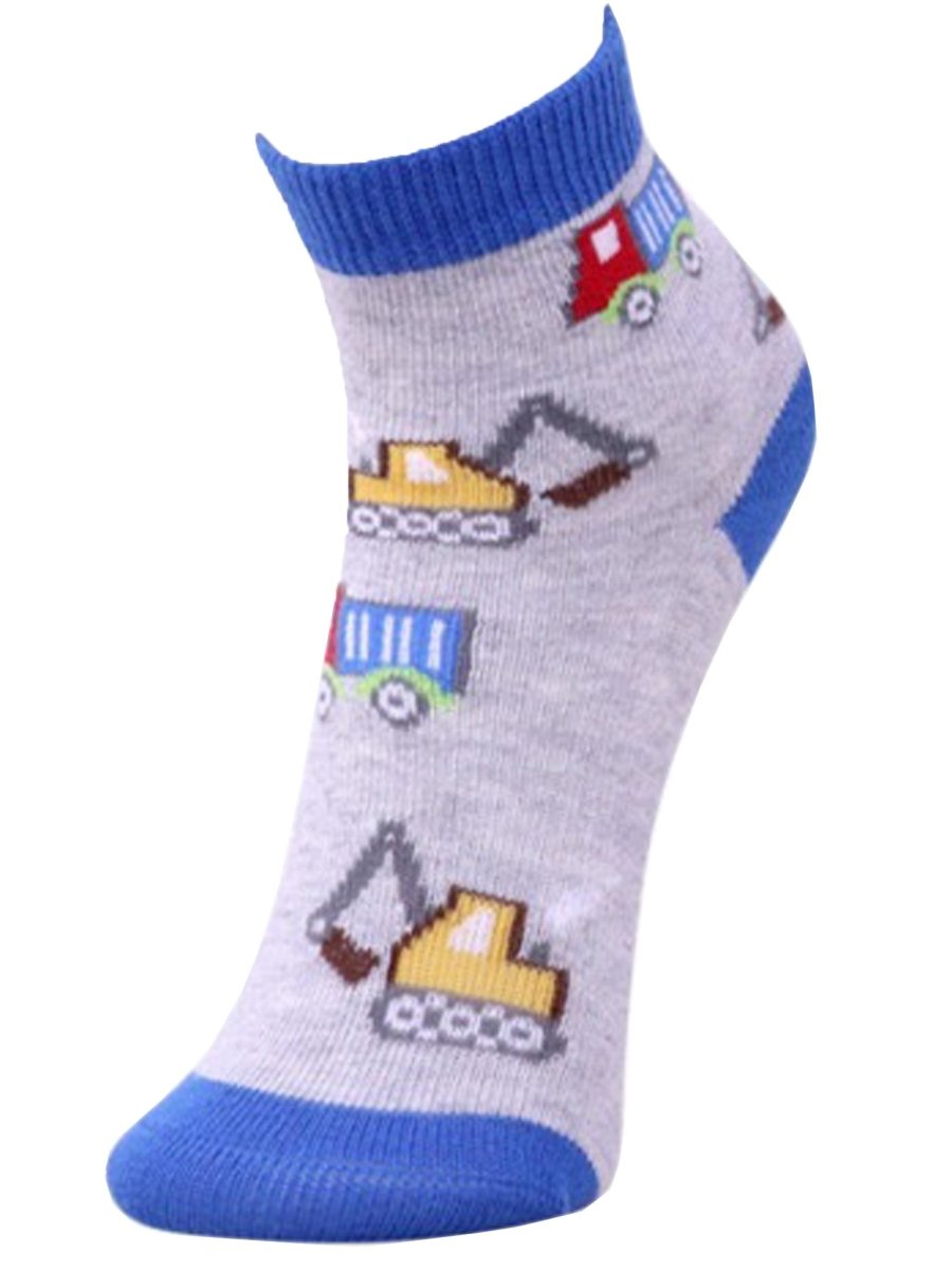 Kids Ankle Length Socks:Truck Time:Grey - SOC-AF-TRTGR-6-12