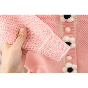 Kids Baby Pink Knitted Cardigan V neck Sweater with Flower Buttons - 2 - 3 Years Winter Wear