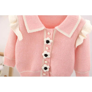 Kids Baby Pink Knitted Cardigan V neck Sweater with Flower Buttons - 2 - 3 Years Winter Wear