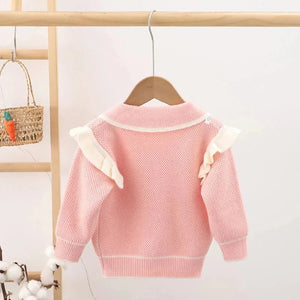 Kids Baby Pink Knitted Cardigan V neck Sweater with Flower Buttons - 2 - 3 Years Winter Wear