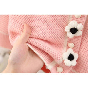 Kids Baby Pink Knitted Cardigan V neck Sweater with Flower Buttons - 2 - 3 Years Winter Wear