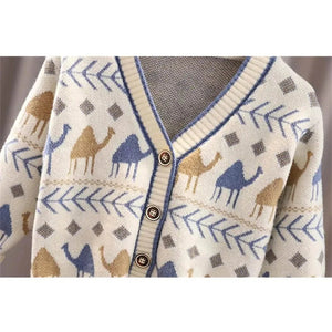 Kids Cream Camel Troop, Cardigan V neck Sweater - 4 - 5 Years Winter Wear