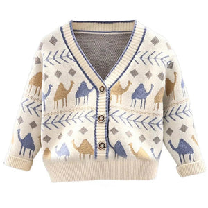 Kids Cream Camel Troop, Cardigan V neck Sweater - 4 - 5 Years Winter Wear