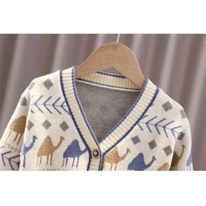 Kids Cream Camel Troop, Cardigan V neck Sweater - 4 - 5 Years Winter Wear
