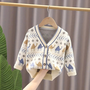 Kids Cream Camel Troop, Cardigan V neck Sweater - 4 - 5 Years Winter Wear