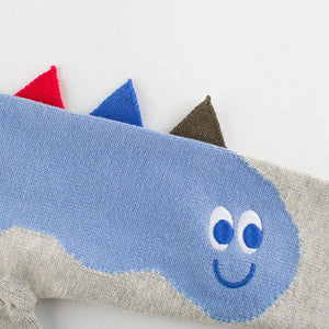 Kids Grey & Light Blue Dino Cardigan Sweater with 3d Tail Applique - 2 - 3 Years Winter Wear