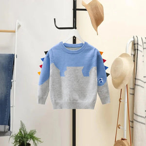 Kids Grey & Light Blue Dino Cardigan Sweater with 3d Tail Applique - 2 - 3 Years Winter Wear