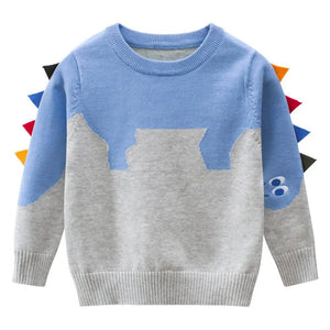 Kids Grey & Light Blue Dino Cardigan Sweater with 3d Tail Applique - 2 - 3 Years Winter Wear