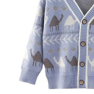 Kids Light Blue Camel Troop, Cardigan V neck Sweater - 1 - 2 Years Winter Wear