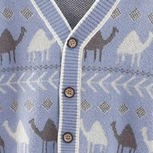 Kids Light Blue Camel Troop, Cardigan V neck Sweater - 1 - 2 Years Winter Wear