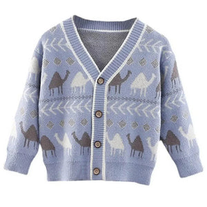 Kids Light Blue Camel Troop, Cardigan V neck Sweater - 1 - 2 Years Winter Wear