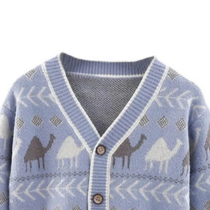 Kids Light Blue Camel Troop, Cardigan V neck Sweater - 1 - 2 Years Winter Wear