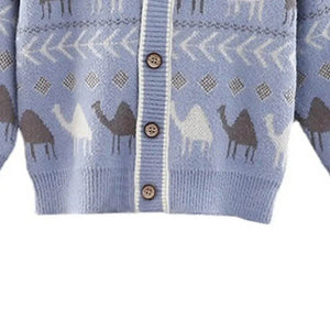 Kids Light Blue Camel Troop, Cardigan V neck Sweater - 1 - 2 Years Winter Wear