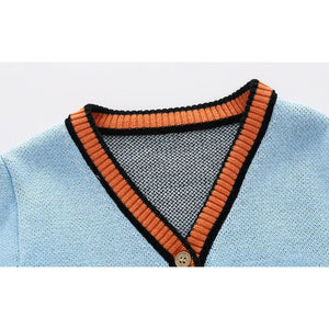 Kids Light Blue with Striking Orange Cardigan Sweater V neck - 1 - 2 Years Winter Wear