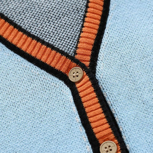 Kids Light Blue with Striking Orange Cardigan Sweater V neck - 1 - 2 Years Winter Wear